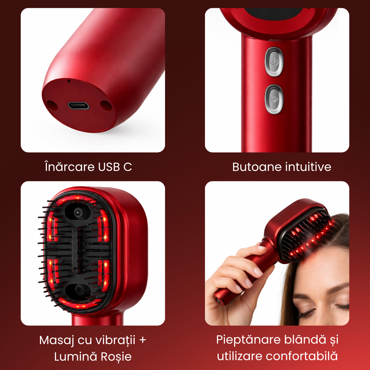 Perie de Par Smart, Pentru Masare Scalp cu Fototerapie si Ser Intensiv cu Biotina, Terapie LED infrarosu - imagine 9